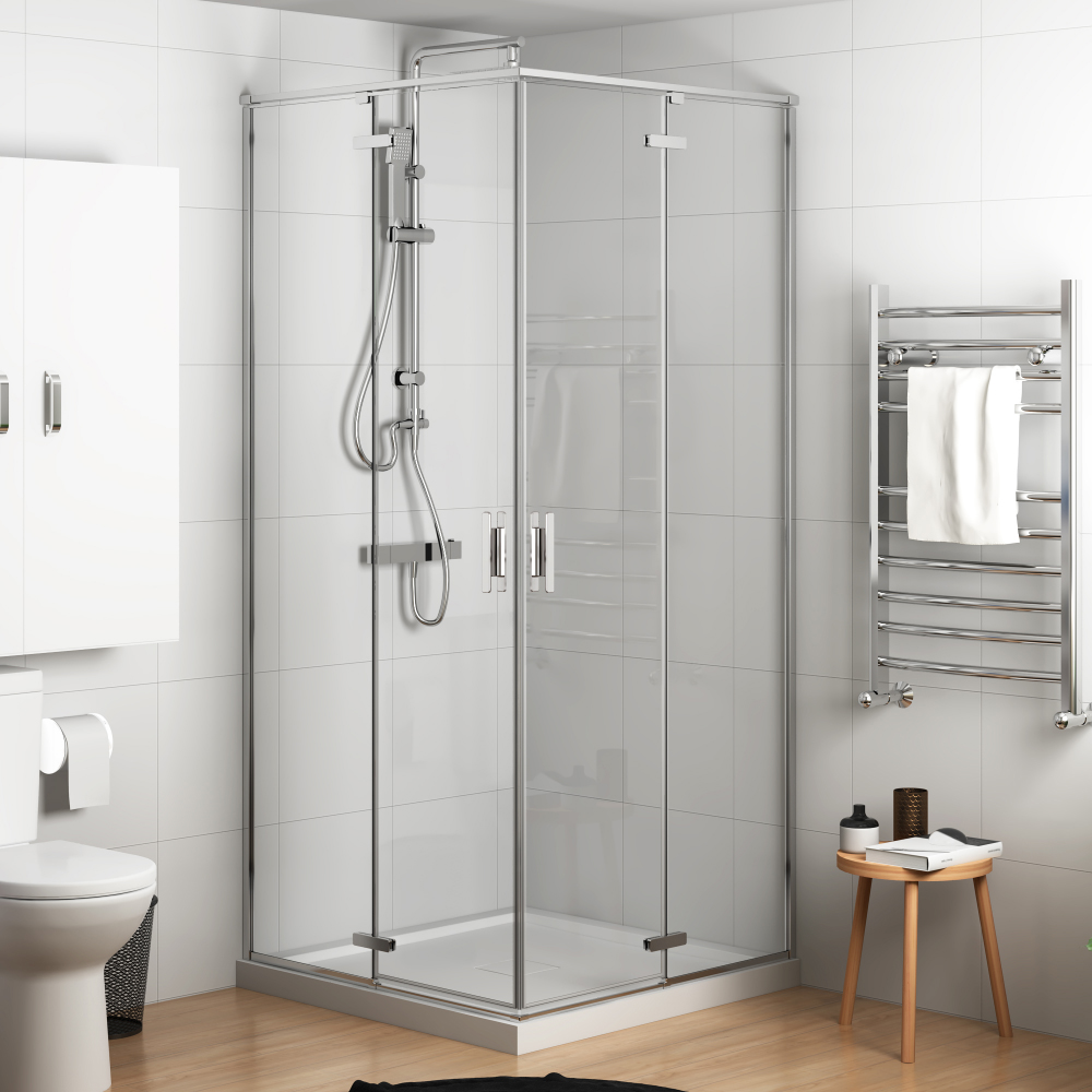 K763 Minimal slim corner entry pivot shower door